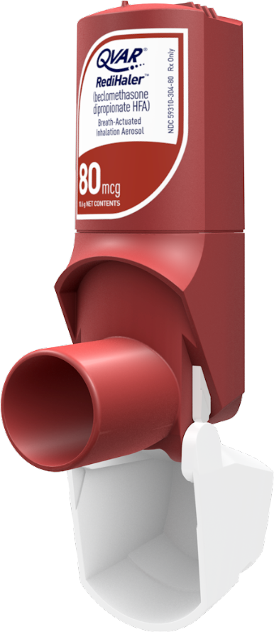 Image of the QVAR RediHaler® breath actuated inhaler design